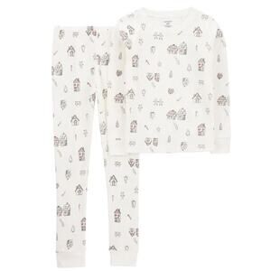 Carters Kids Long Sleeve Waffle Gingerbread Thermal Pajamas Set Size 10 Ivory
